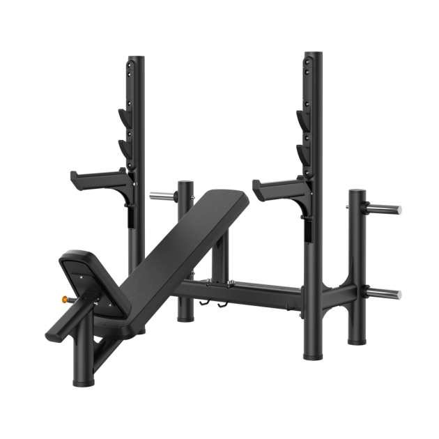 Тренажер RE6005 Олимпийская скамья с положительным наклоном для жима (со страховочными опорами)